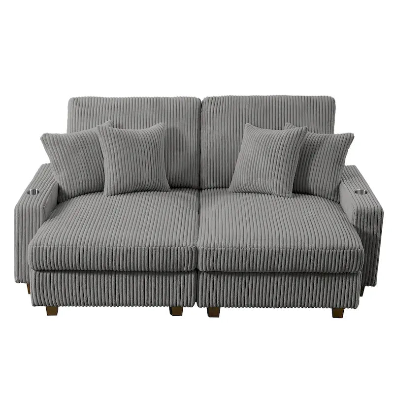 Bain de soleil capitonné de 188 cm avec dossier réglable et deux porte-gobelets - Gris
