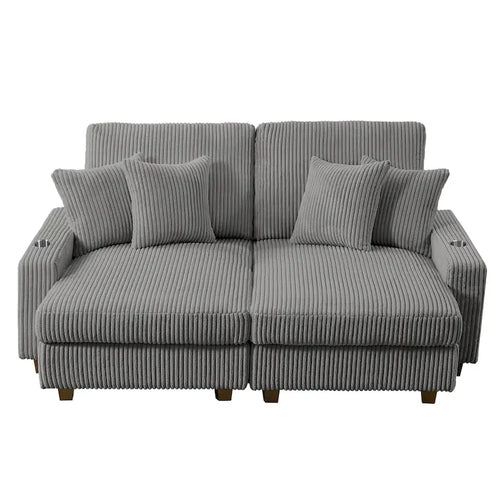 Bain de soleil capitonné de 188 cm avec dossier réglable et deux porte-gobelets - Gris