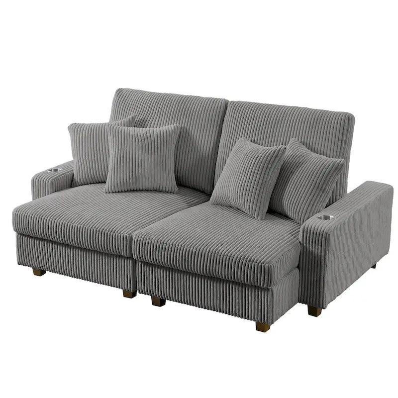 Bain de soleil capitonné de 188 cm avec dossier réglable et deux porte-gobelets - Gris