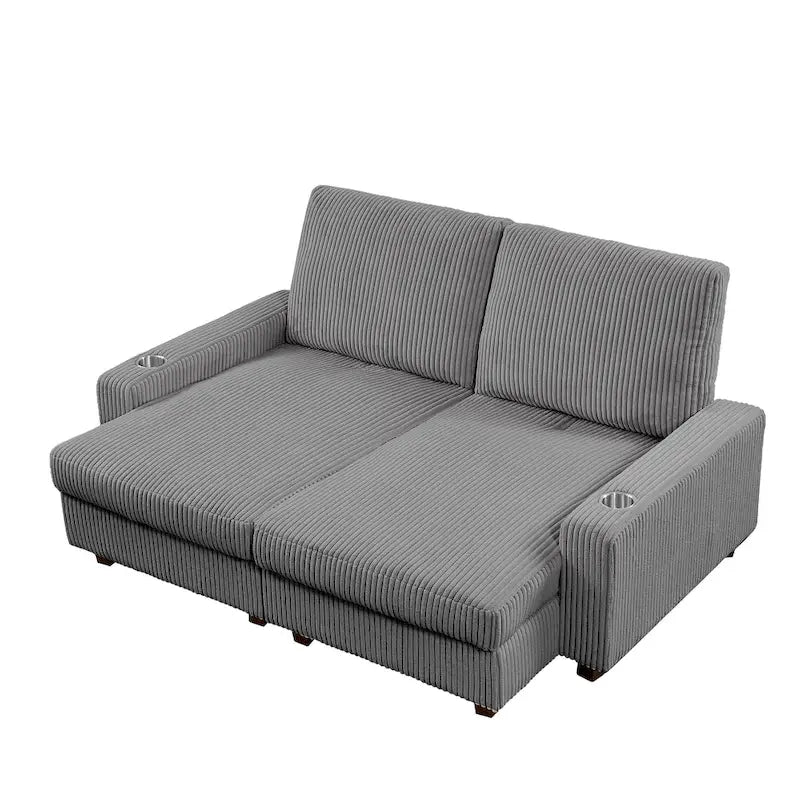 Bain de soleil capitonné de 188 cm avec dossier réglable et deux porte-gobelets - Gris