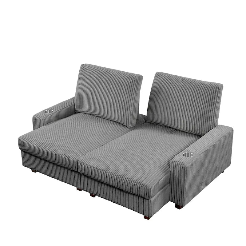 Bain de soleil capitonné de 188 cm avec dossier réglable et deux porte-gobelets - Gris