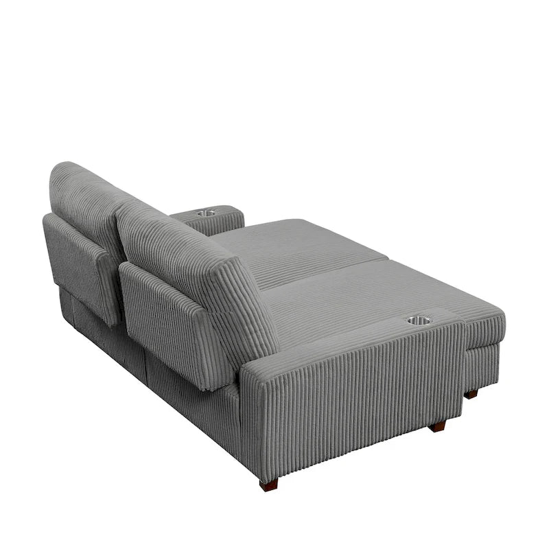 Bain de soleil capitonné de 188 cm avec dossier réglable et deux porte-gobelets - Gris