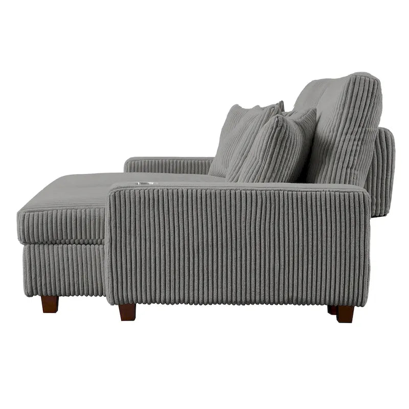 Bain de soleil capitonné de 188 cm avec dossier réglable et deux porte-gobelets - Gris