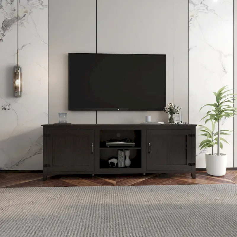 Industrial TV Stand with 2 Storage Cabinet and 4 Shelf Storage for Living Rooms Bedrooms and Playrooms