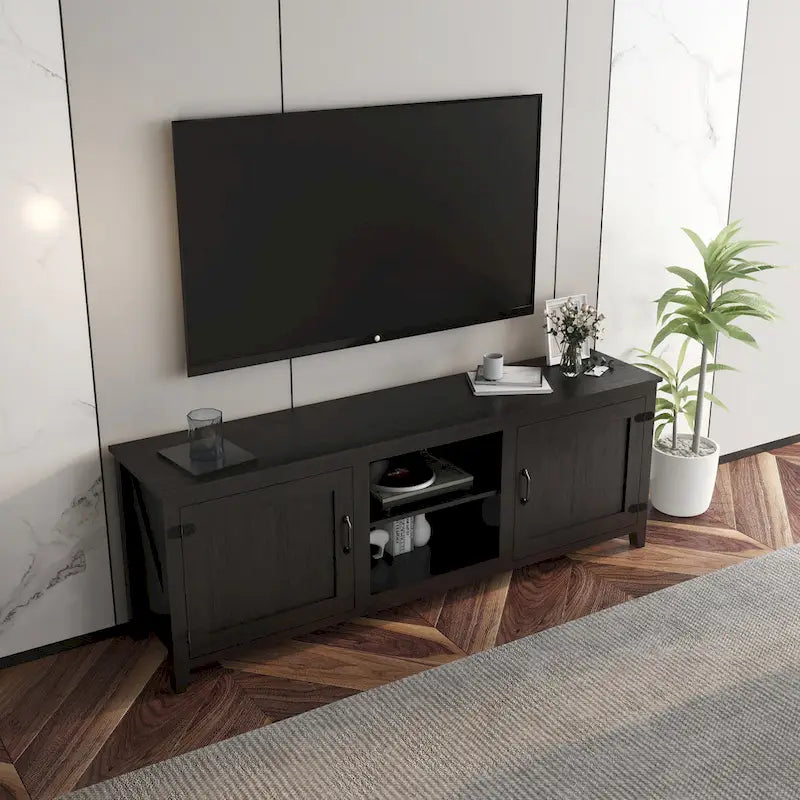 Meuble TV industriel avec 4 étagères ouvertes - Convient aux TV jusqu'à 60", 70" de largeur