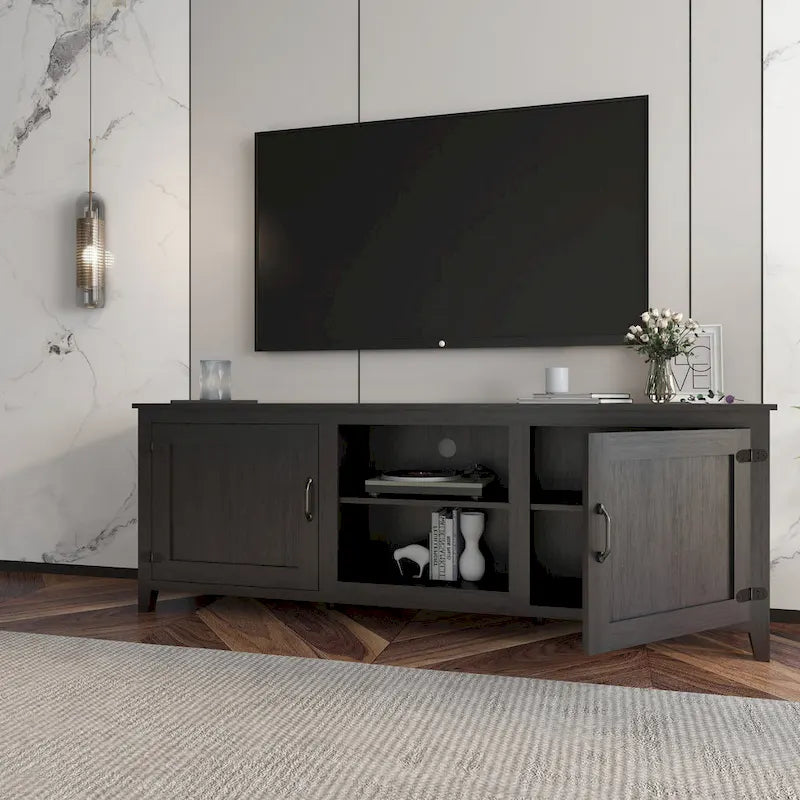 Meuble TV industriel avec 4 étagères ouvertes - Convient aux TV jusqu'à 60", 70" de largeur