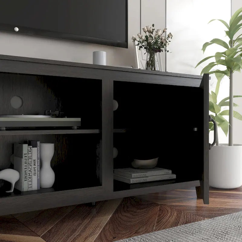 Meuble TV industriel avec 4 étagères ouvertes - Convient aux TV jusqu'à 60", 70" de largeur