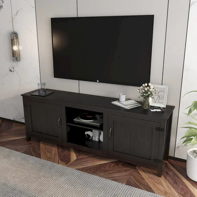 Meuble TV industriel avec 4 étagères ouvertes - Convient aux TV jusqu'à 60", 70" de largeur