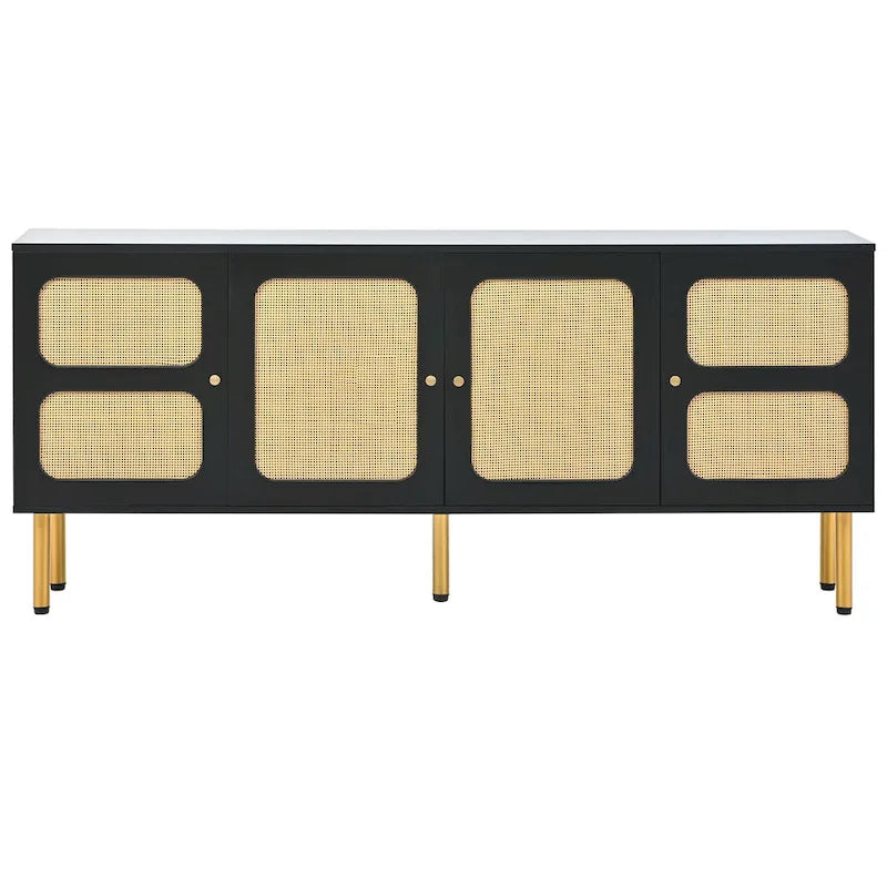 Meuble TV et console média en bois et rotin de style bohème champêtre - 164,8 cm L x 42,9 cm P x 71,9 cm H