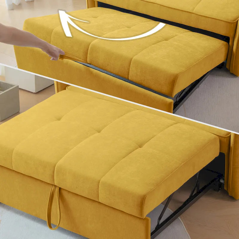 Canapé-lit gigogne en tissu chenille jaune moutarde - 136 cm L x 99 cm P x 80 cm H