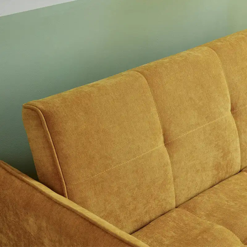 Canapé-lit gigogne en tissu chenille jaune moutarde - 136 cm L x 99 cm P x 80 cm H