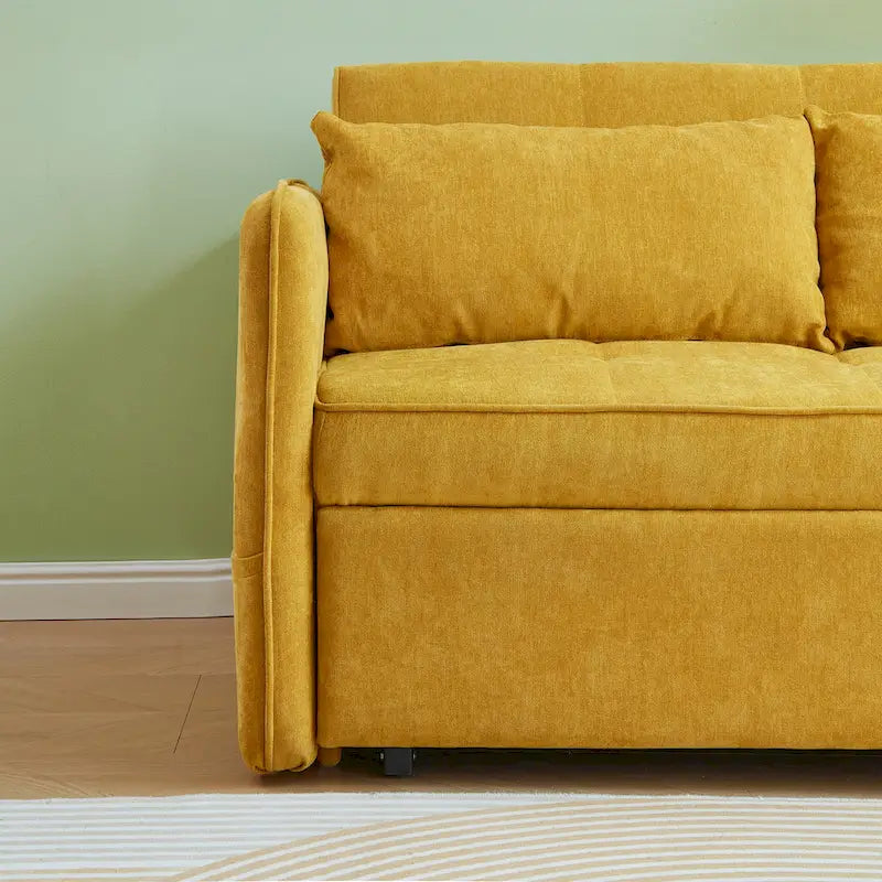 Canapé-lit gigogne en tissu chenille jaune moutarde - 136 cm L x 99 cm P x 80 cm H