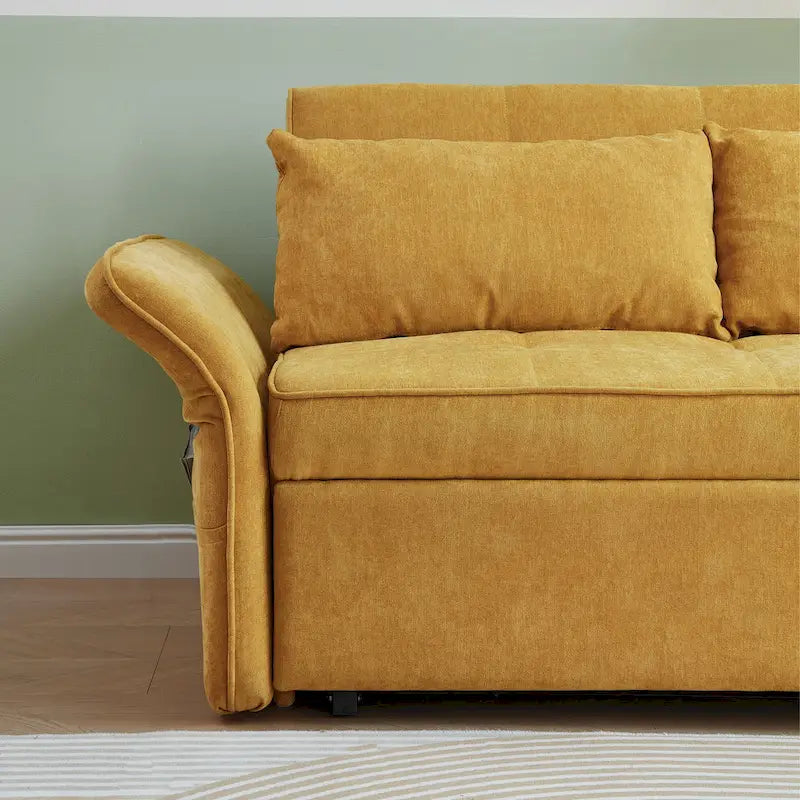 Canapé-lit gigogne en tissu chenille jaune moutarde - 136 cm L x 99 cm P x 80 cm H