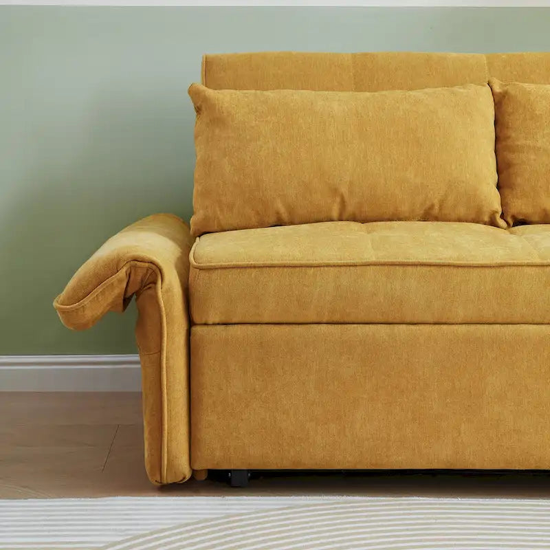 Canapé-lit gigogne en tissu chenille jaune moutarde - 136 cm L x 99 cm P x 80 cm H