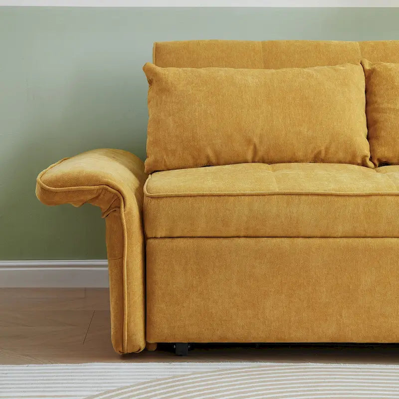Canapé-lit gigogne en tissu chenille jaune moutarde - 136 cm L x 99 cm P x 80 cm H