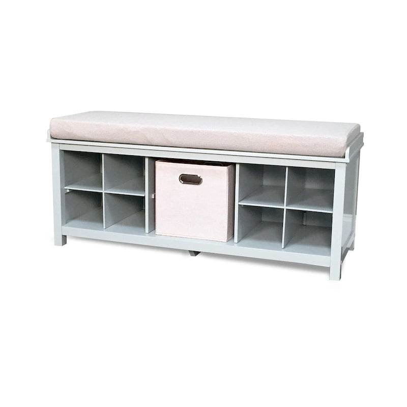 Banc d'entrée en bois massif avec rangement à chaussures et bac de rangement – Gris