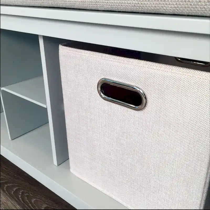 Banc d'entrée en bois massif avec rangement à chaussures et bac de rangement – Gris
