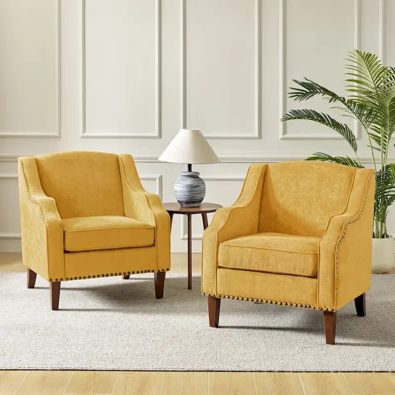 Fauteuil rembourré avec clous décoratifs - Lot de 2
