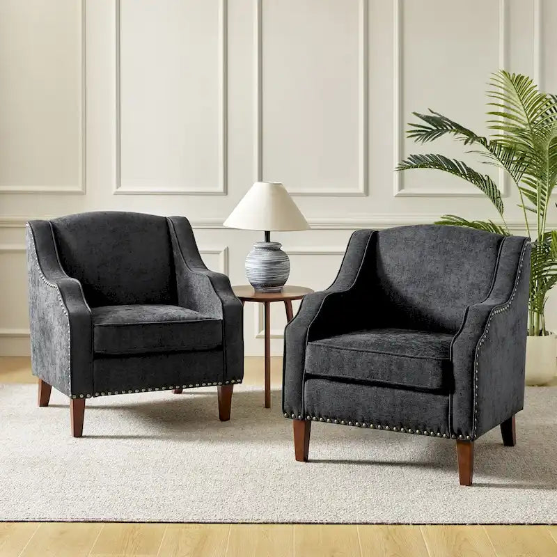 Fauteuil rembourré avec clous décoratifs - Lot de 2