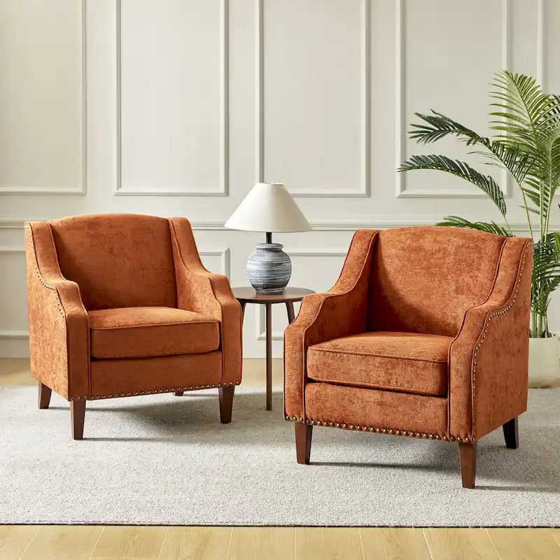 Fauteuil rembourré avec clous décoratifs - Lot de 2