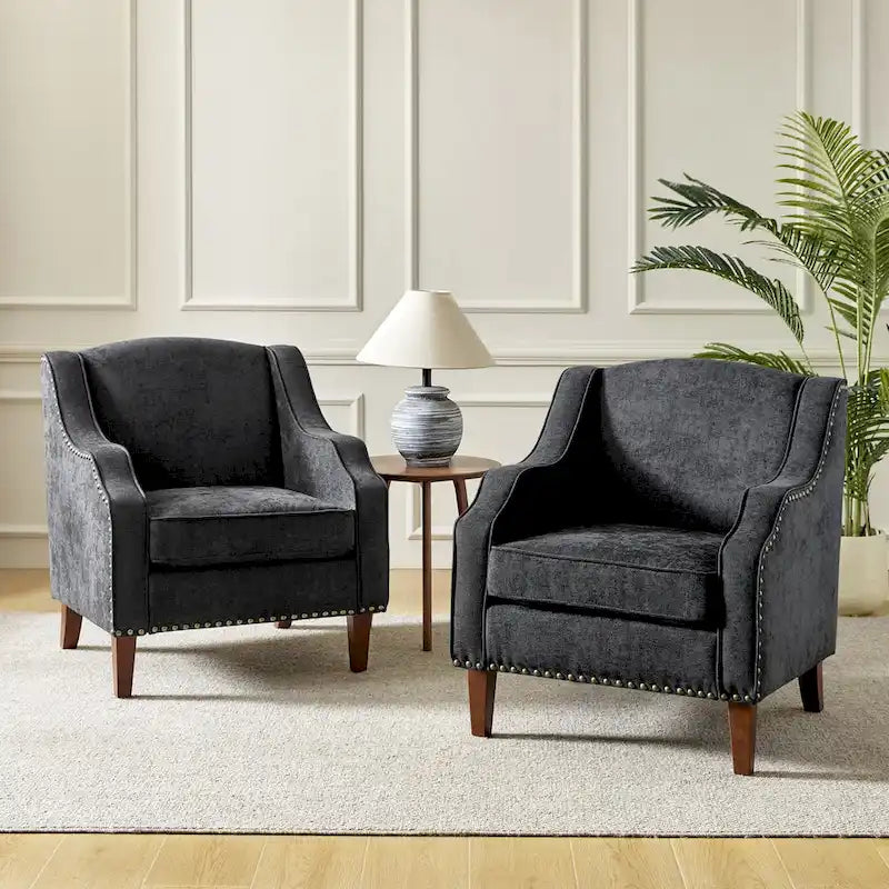 Fauteuil rembourré avec clous décoratifs - Lot de 2