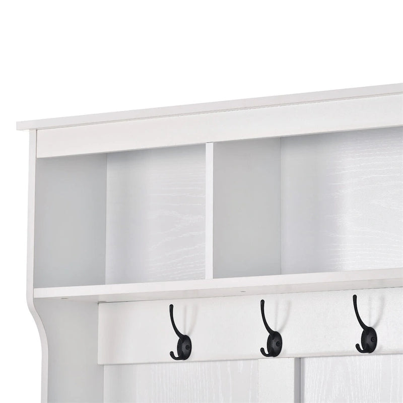 Porte-manteau avec patères, étagères et 24 casiers à chaussures - Meuble d'entrée