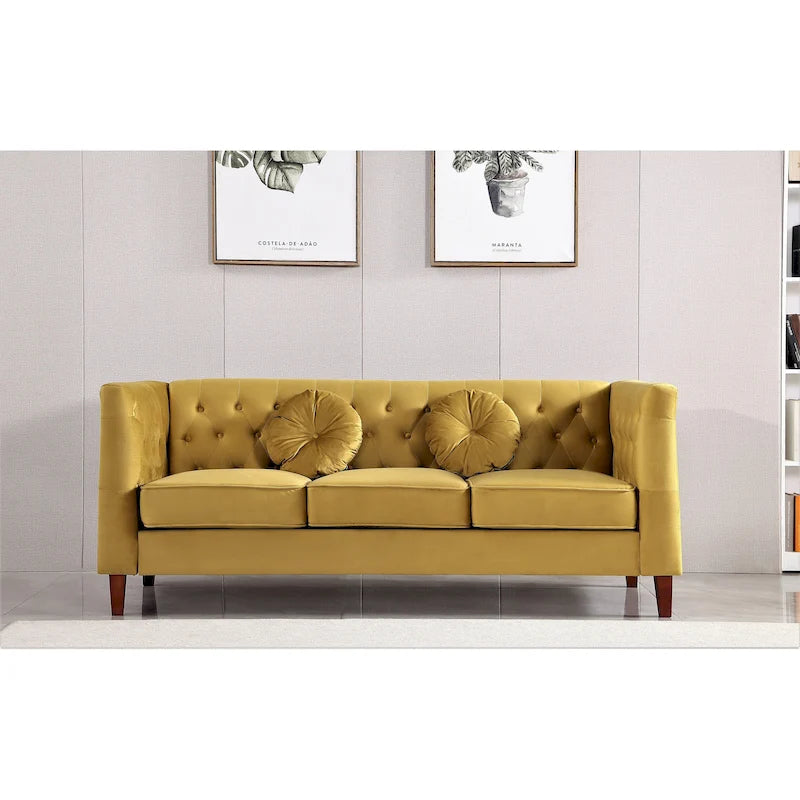 Canapé Chesterfield classique en velours froissé avec dossier capitonné – 7 couleurs