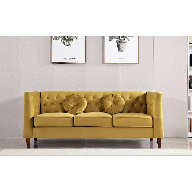 Canapé Chesterfield classique en velours froissé avec dossier capitonné – 7 couleurs