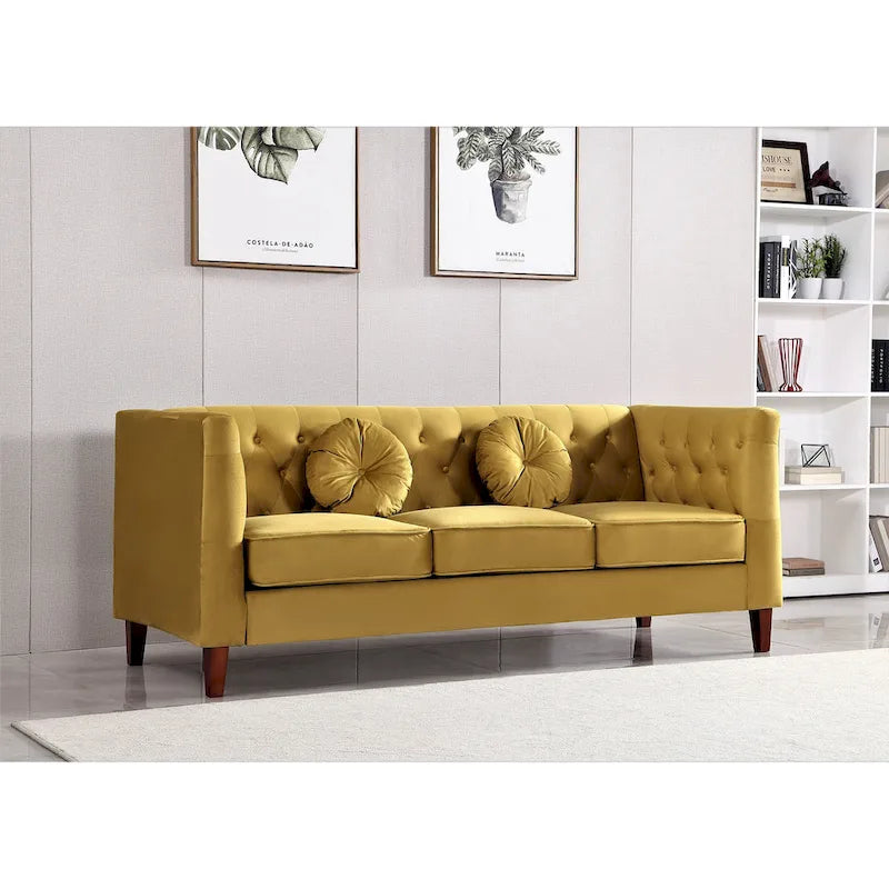 Canapé Chesterfield classique en velours froissé avec dossier capitonné – 7 couleurs