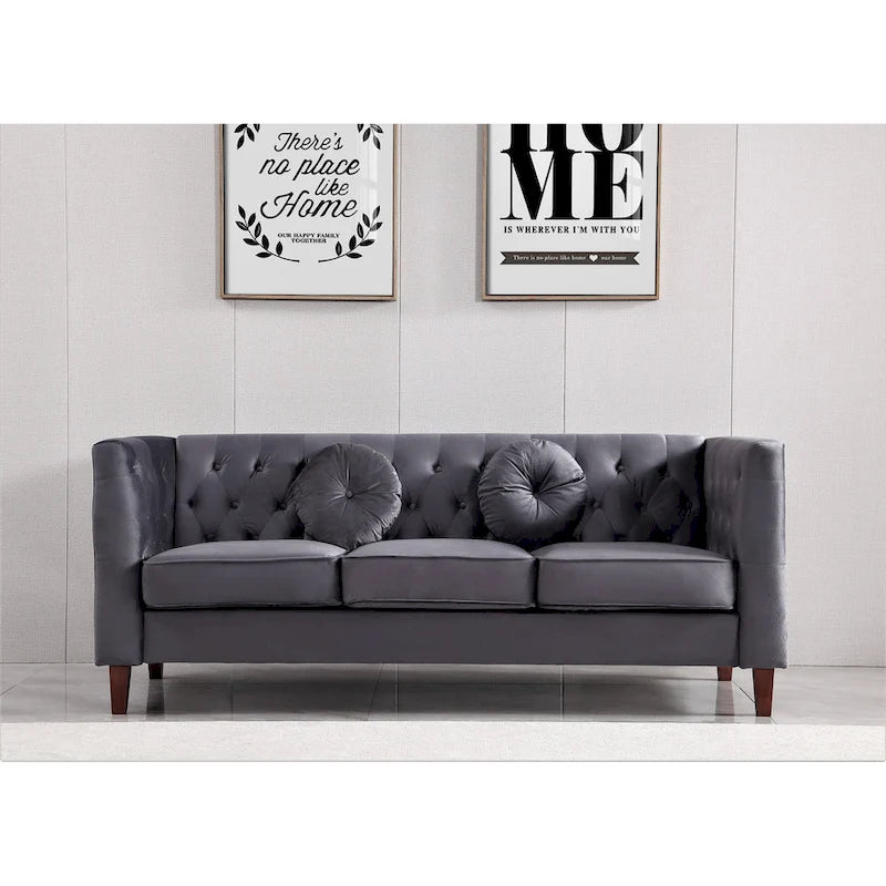 Canapé Chesterfield classique en velours froissé avec dossier capitonné – 7 couleurs