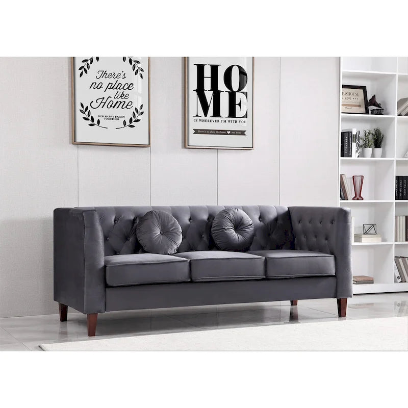 Canapé Chesterfield classique en velours froissé avec dossier capitonné – 7 couleurs