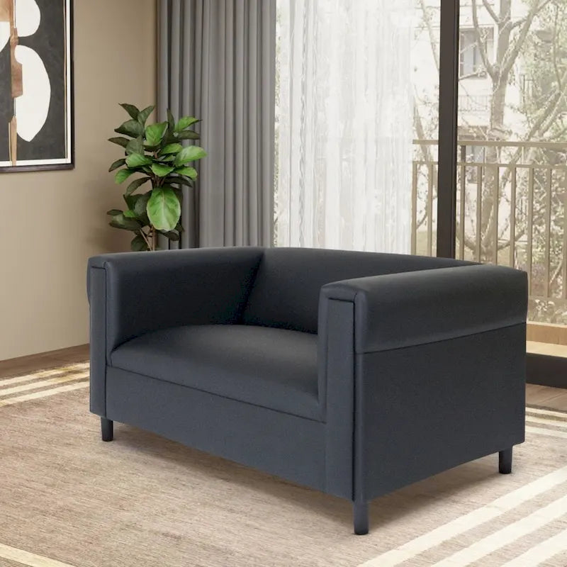 Canapé compact Mid-Century Modern en Faux Cuir - Cadre en Bois Massif