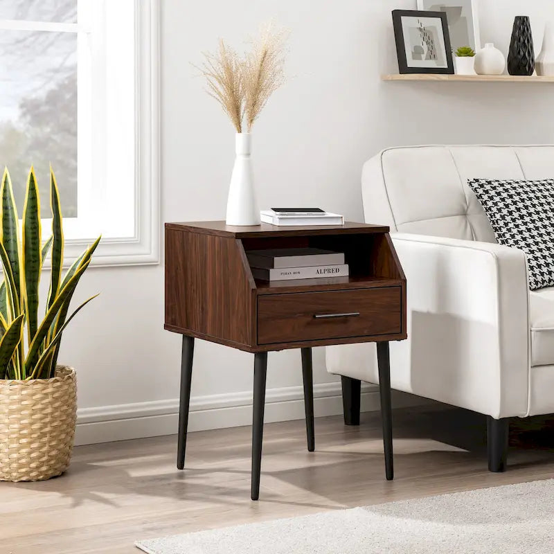 Table d'appoint contemporaine minimale avec tiroir et casier ouvert - 45,7 cm L x 45,7 cm P x 63,5 cm H