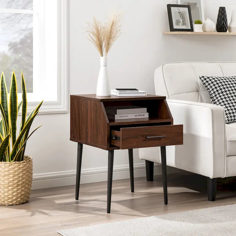 Table d'appoint contemporaine minimale avec tiroir et casier ouvert - 45,7 cm L x 45,7 cm P x 63,5 cm H