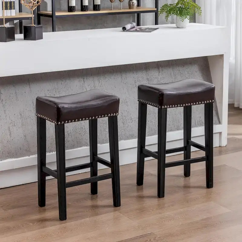 Tabourets de bar sans dossier en similicuir, hauteur comptoir 74 cm - Chaises d'îlot de cuisine style ferme
