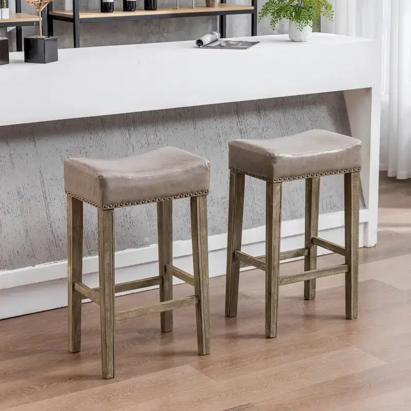 Tabourets de bar sans dossier en similicuir, hauteur comptoir 74 cm - Chaises d'îlot de cuisine style ferme