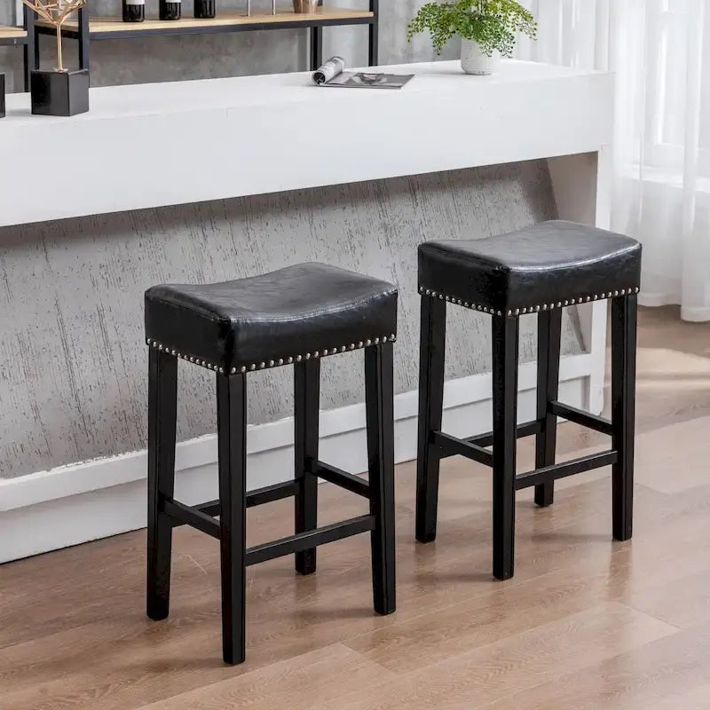 Tabourets de bar sans dossier en similicuir, hauteur comptoir 74 cm - Chaises d'îlot de cuisine style ferme