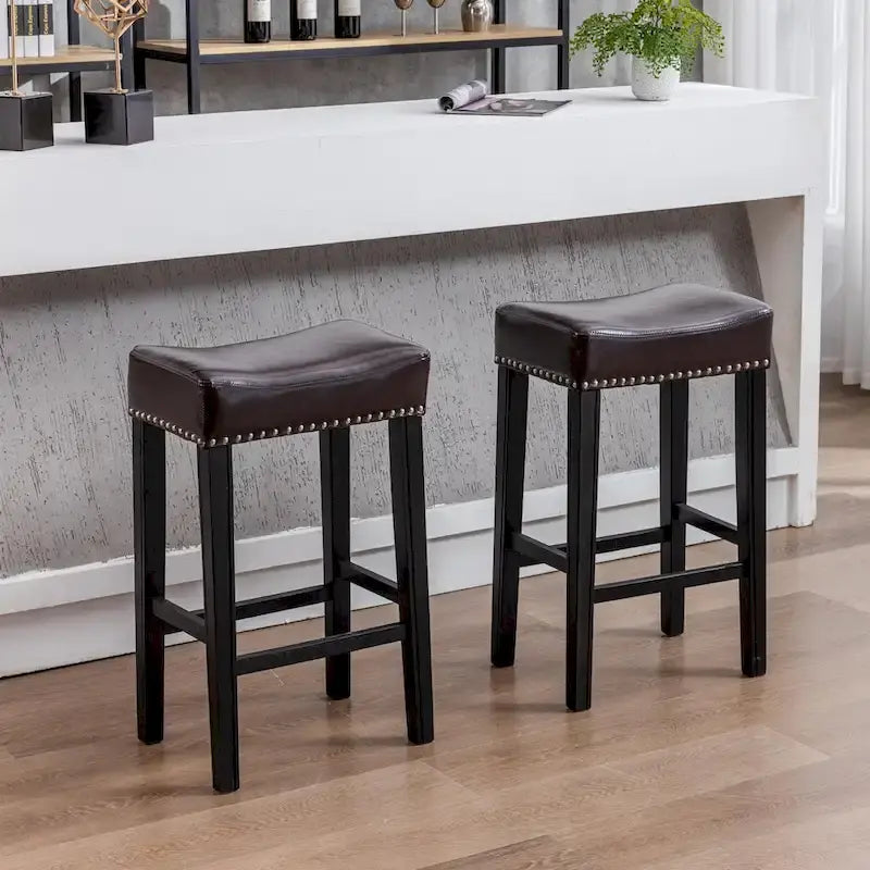 Tabourets de bar sans dossier en similicuir, hauteur comptoir 74 cm - Chaises d'îlot de cuisine style ferme