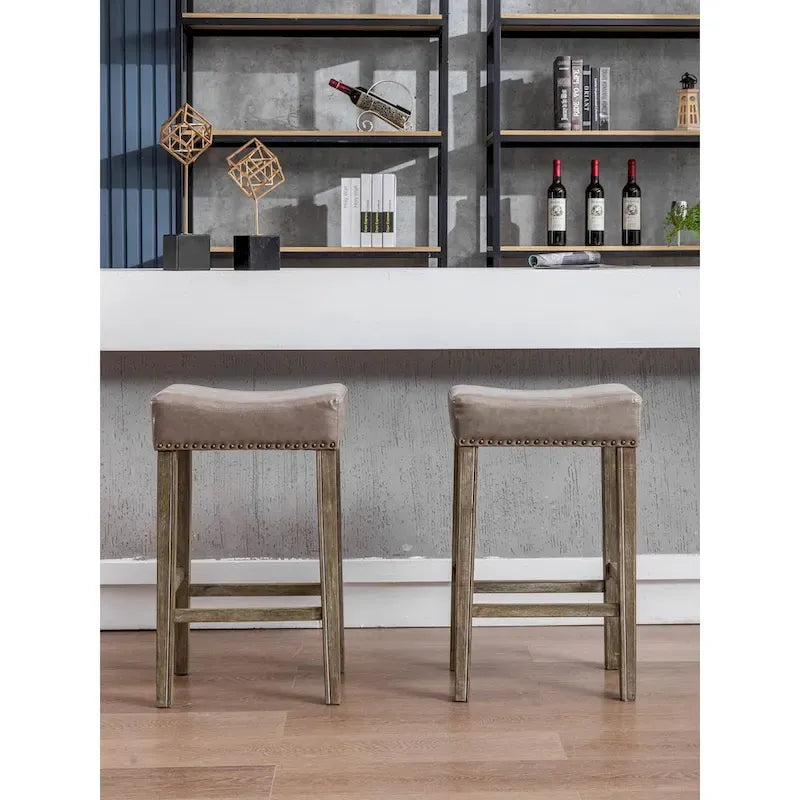 Tabourets de bar sans dossier en similicuir, hauteur comptoir 74 cm - Chaises d'îlot de cuisine style ferme