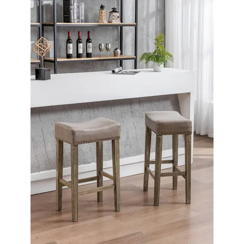 Tabourets de bar sans dossier en similicuir, hauteur comptoir 74 cm - Chaises d'îlot de cuisine style ferme