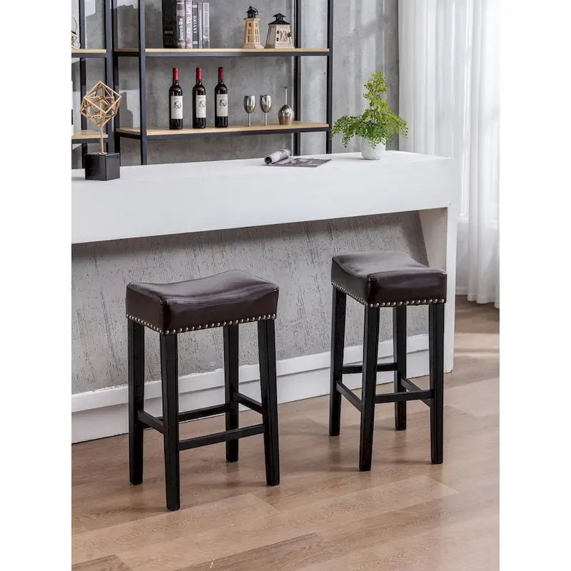 Tabourets de bar sans dossier en similicuir, hauteur comptoir 74 cm - Chaises d'îlot de cuisine style ferme