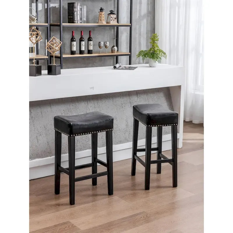 Tabourets de bar sans dossier en similicuir, hauteur comptoir 74 cm - Chaises d'îlot de cuisine style ferme