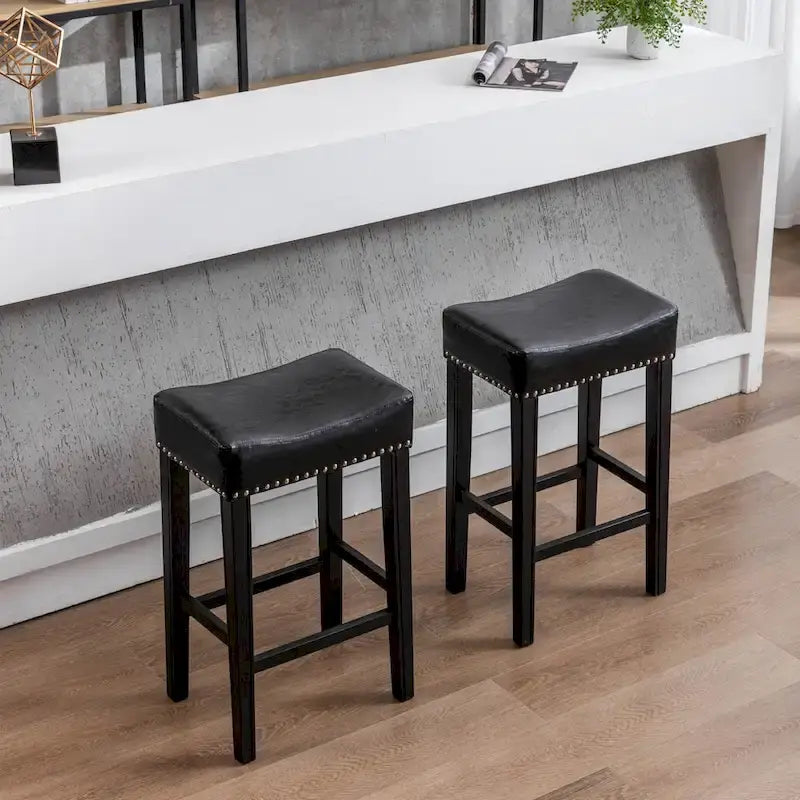 Tabourets de bar sans dossier en similicuir, hauteur comptoir 74 cm - Chaises d'îlot de cuisine style ferme