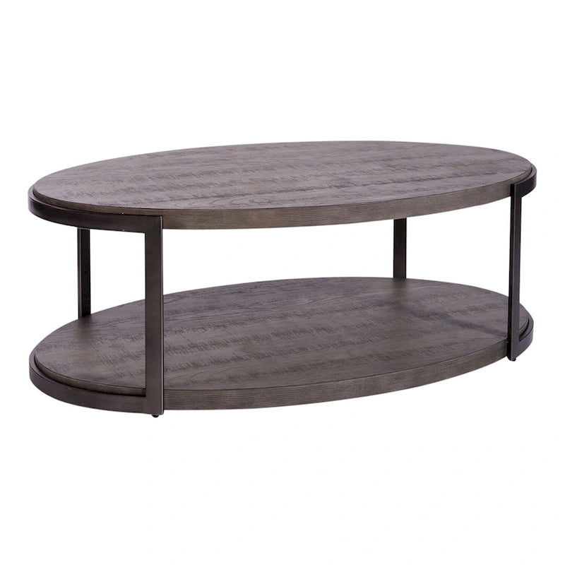 Table basse ovale Gauntlet Gray avec roulettes et étagère ouverte