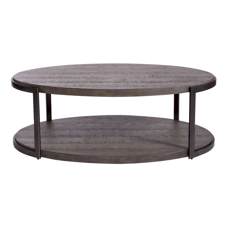 Table basse ovale Gauntlet Gray avec roulettes et étagère ouverte