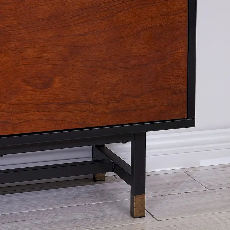 Meuble TV multimédia Mid-Century Modern pour téléviseurs jusqu'à 61 pouces - Noir et Érable Whisky