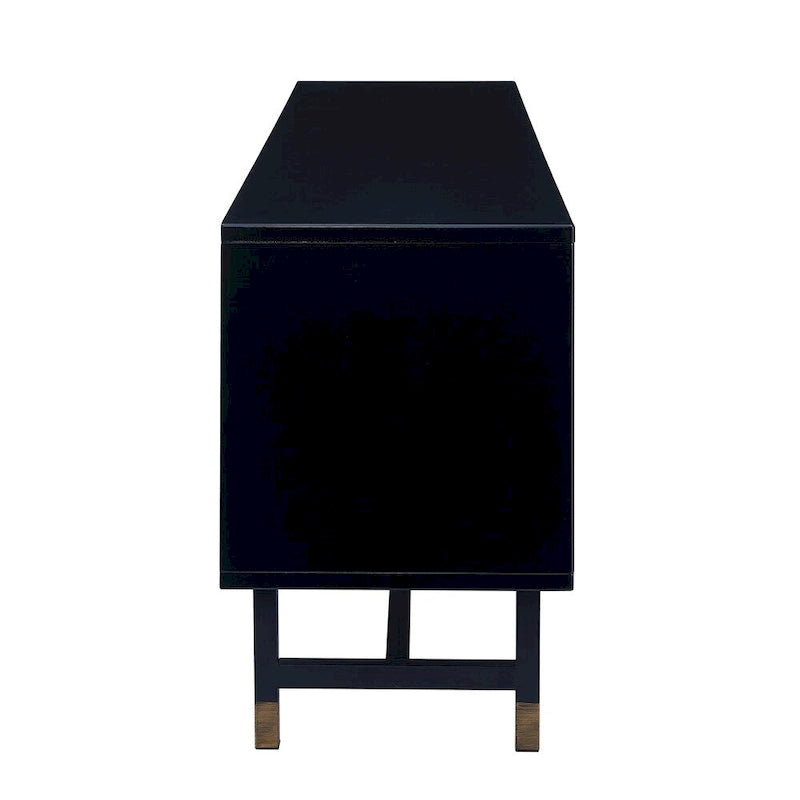 Meuble TV multimédia Mid-Century Modern pour téléviseurs jusqu'à 61 pouces - Noir et Érable Whisky