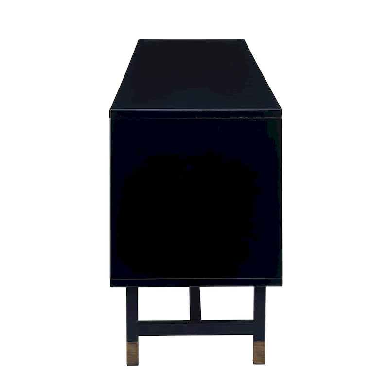 Meuble TV multimédia Mid-Century Modern pour téléviseurs jusqu'à 61 pouces - Noir et Érable Whisky