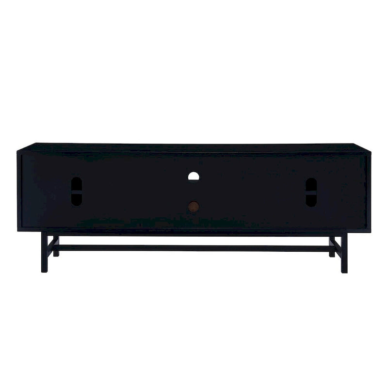 Meuble TV multimédia Mid-Century Modern pour téléviseurs jusqu'à 61 pouces - Noir et Érable Whisky