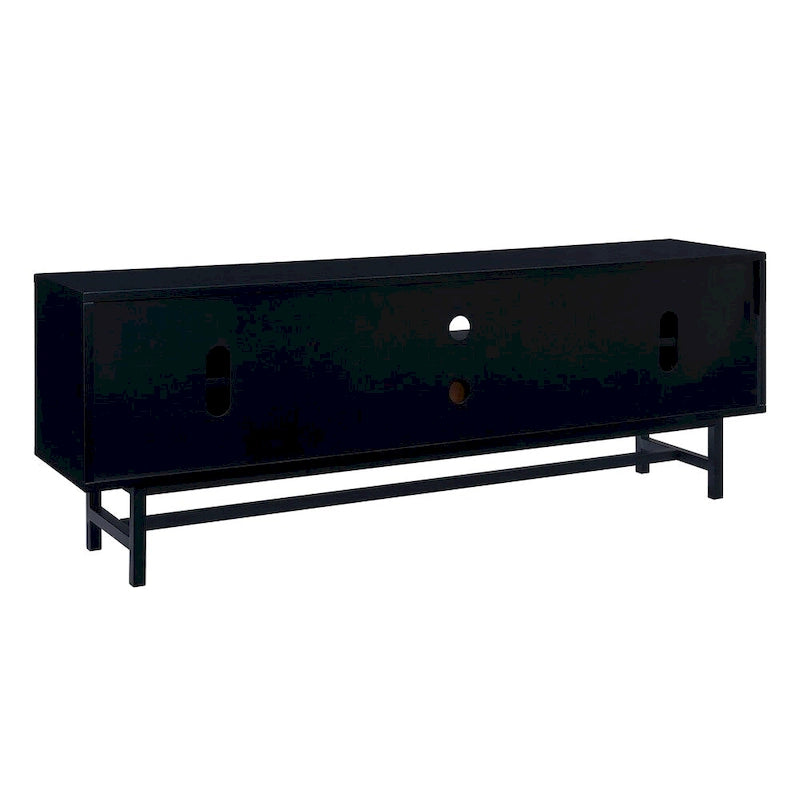 Meuble TV multimédia Mid-Century Modern pour téléviseurs jusqu'à 61 pouces - Noir et Érable Whisky